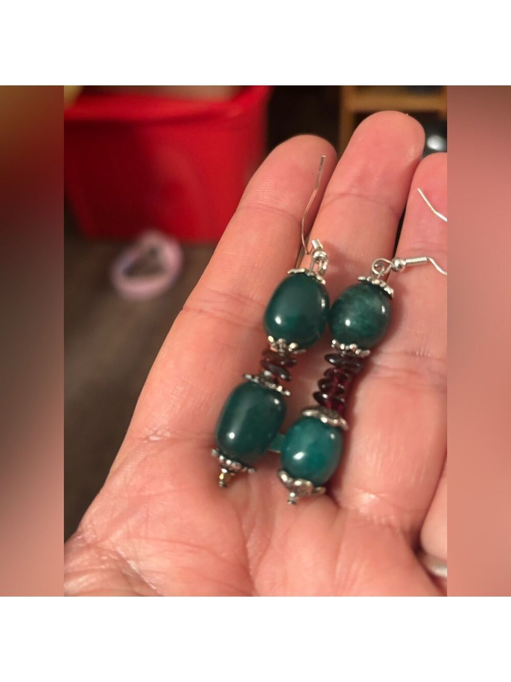 NWT Artisan Emerald & Garnet Dangle Earrings • In Bloom Collection • 925 Hooks - Picture 7 of 10